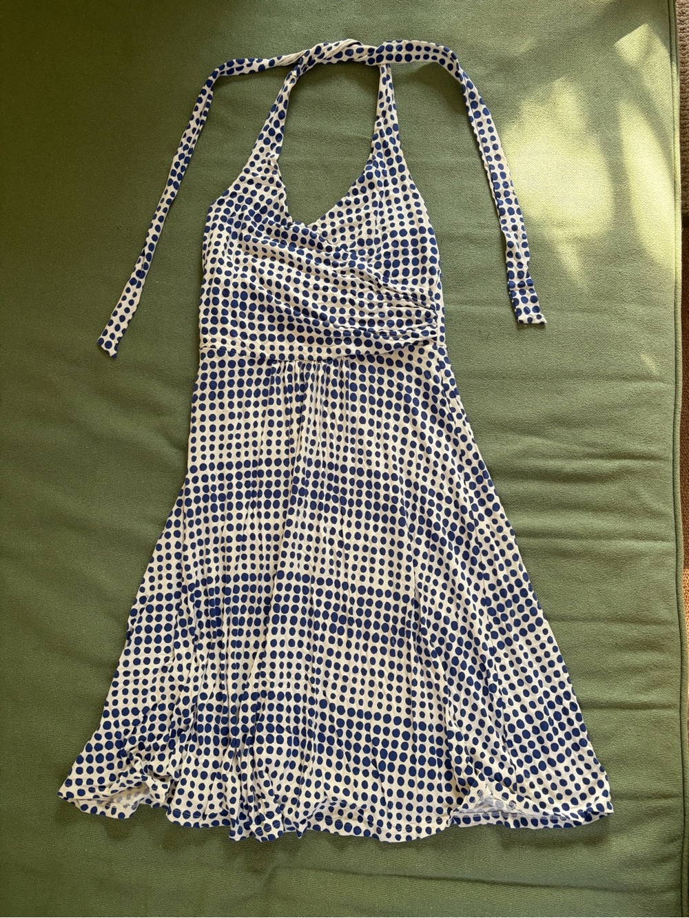 Boden Blue and White Knit Halter Polka Dot Dress